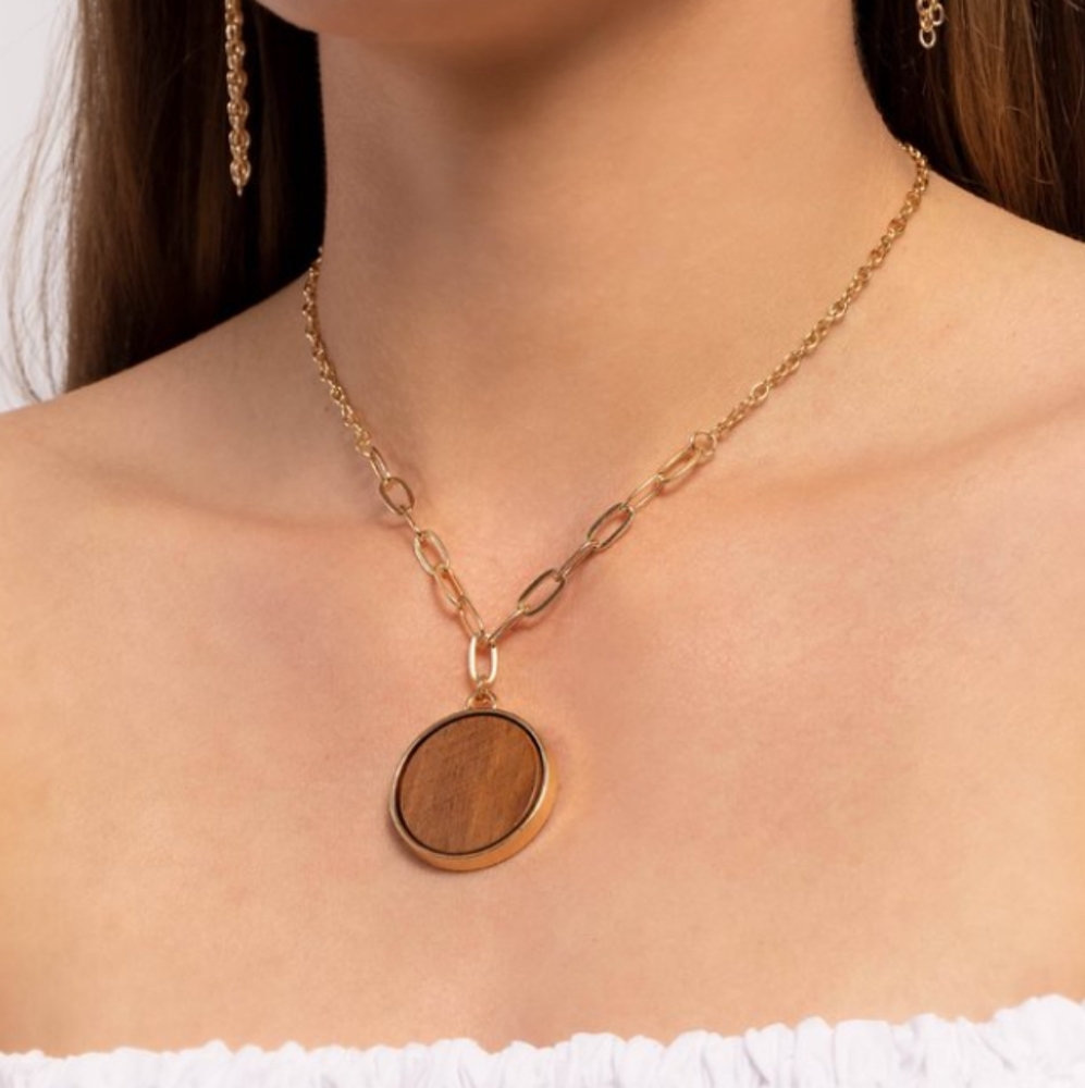 Wooden Medallion Necklace